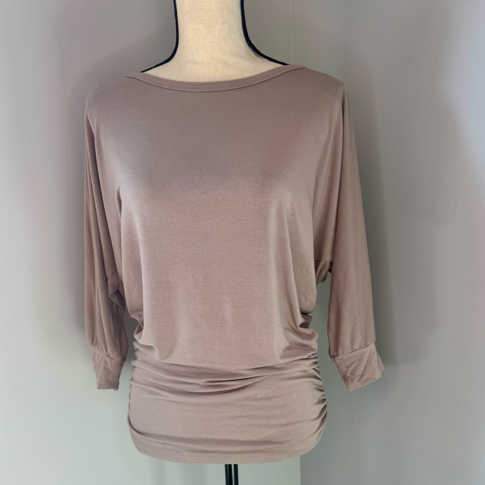 Made by Johnny - Women's Cinched Waist Blouse in Soft Tan - Size Medium